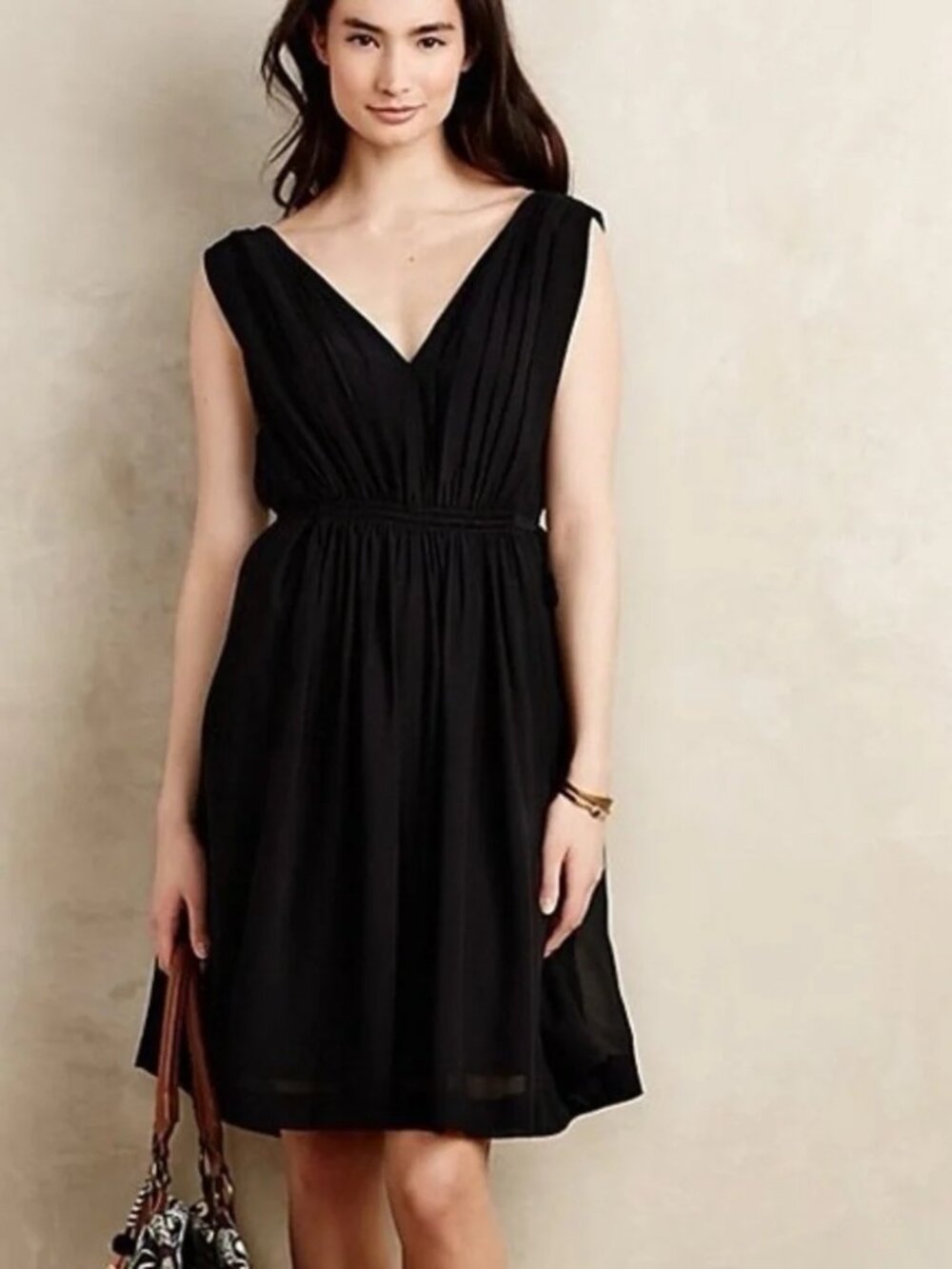 HD in Paris Anthropologie Lavana Dress Sz 2 Black Chiffon Side Tie Lined Grecian